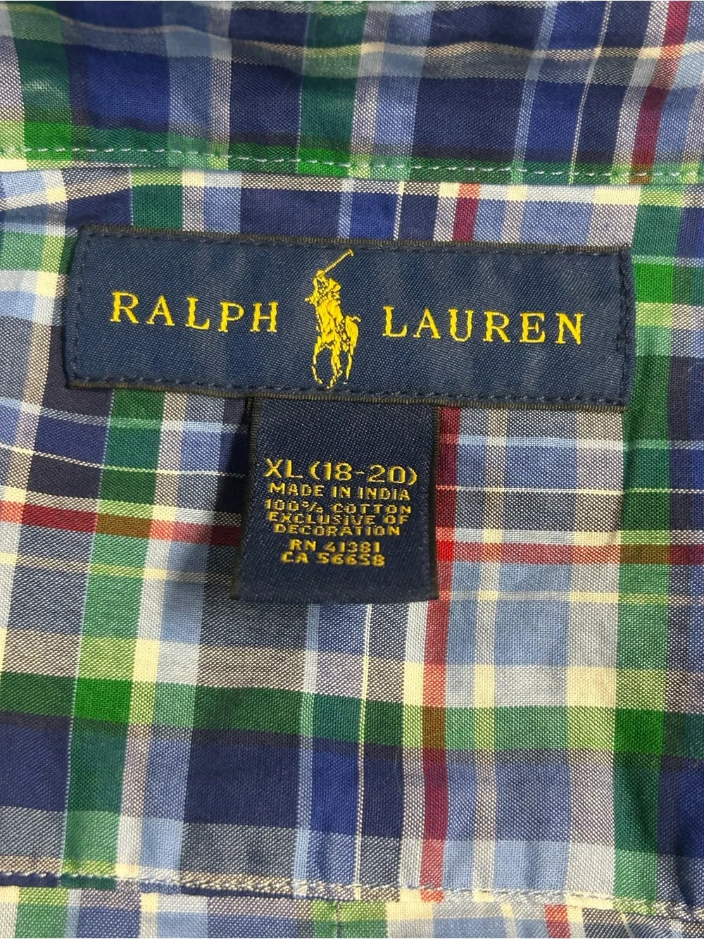 Ralph Lauren Blue, Green & White Plaid Button-Down Shirt